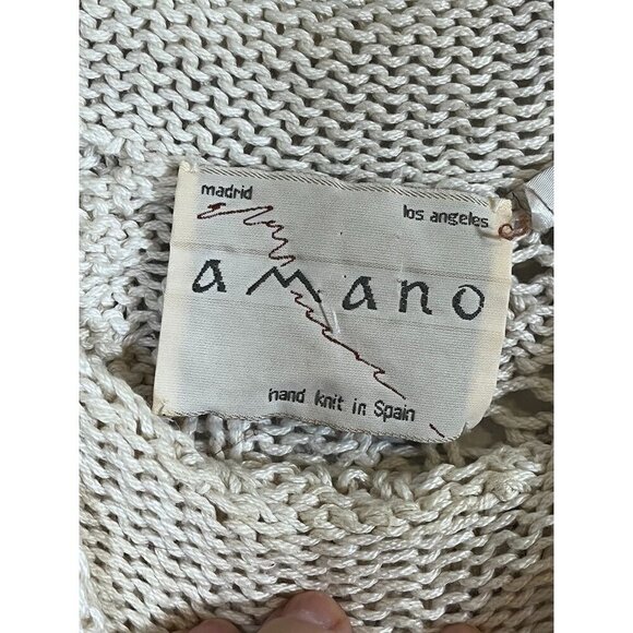 Amano Sweater Women S Cream Hand Knit Cable Chunky Vintage Cotton Coastal Preppy - Picture 6 of 10